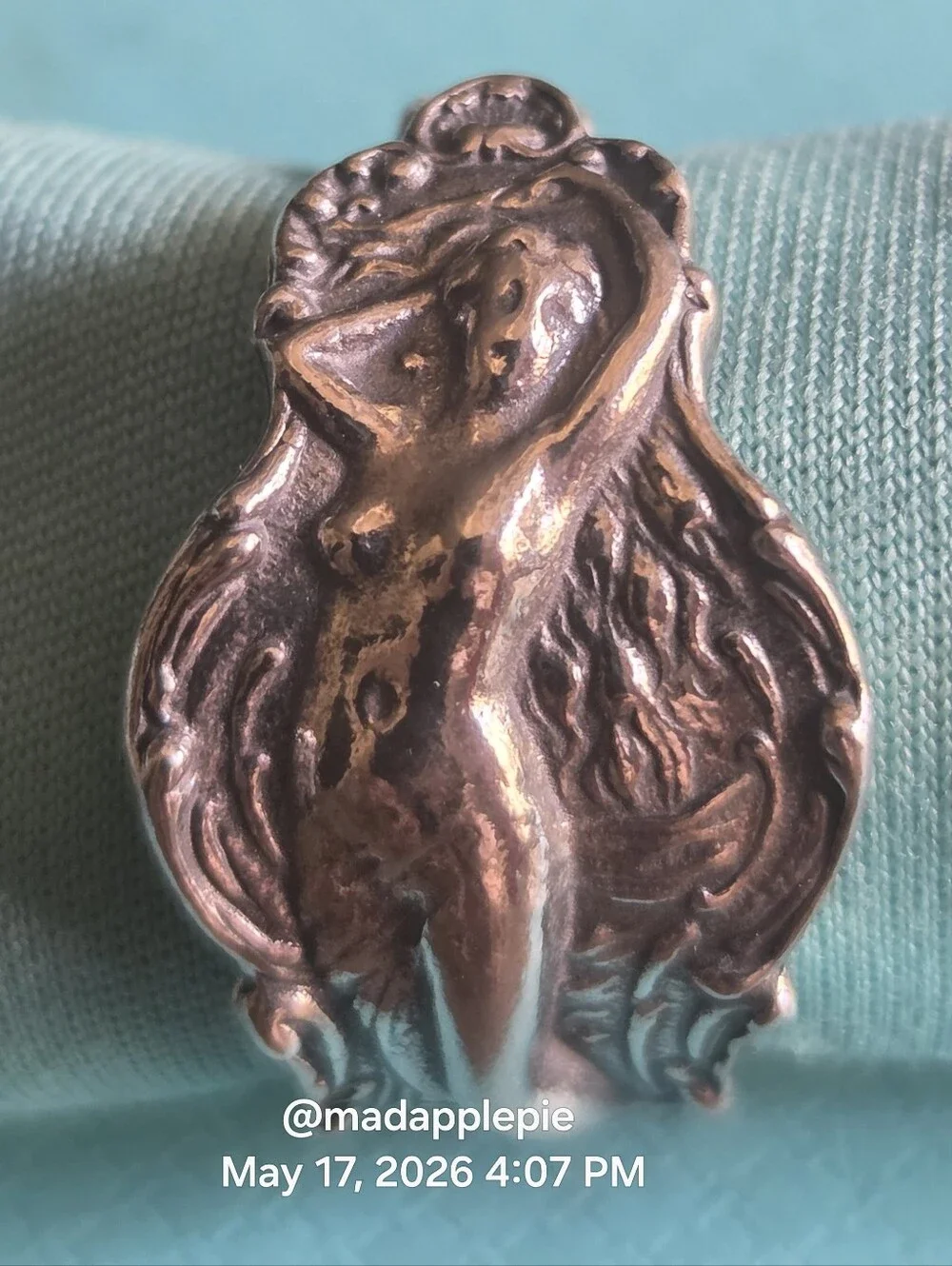 Vintage Sterling Silver Goddess Woman Nude Muse Nymph Spoon Ring #126 - Picture 15 of 15
